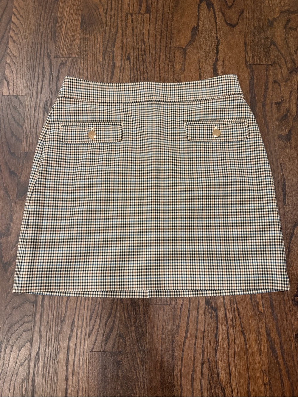 LOFT Mini Skirt in Black and Cream Houndstooth with Gold Buttons